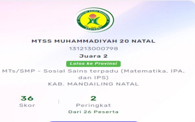 RAIH JUARA II KSM KABUPATEN, MTS M 20 NATAL MELAJU KE TINGKAT PROVINSI SUMUT